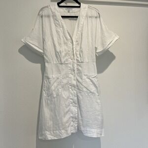 Equipment Femme 100% Linen Women's White ShortSleeve Shirt Dress Size 4